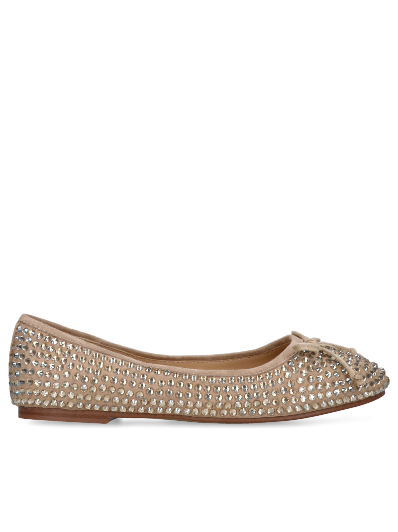 Suede leather ballerinas, gold women's shoes embellished with crystals, Alma en Pena, Konopka Shoes