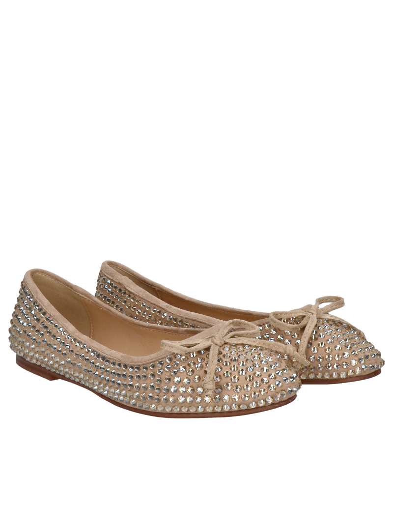 Suede leather ballerinas, gold women's shoes embellished with crystals, Alma en Pena, Konopka Shoes