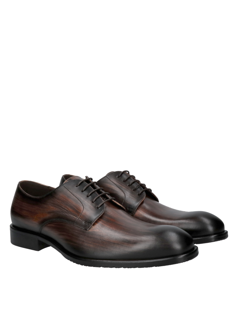 Hand-painted leather men's shoes, derby brown, premium quality