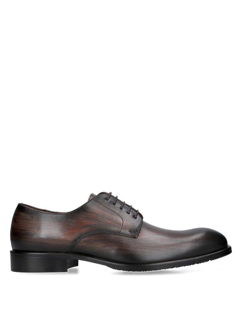 Hand-painted leather men's shoes, derby brown, premium quality