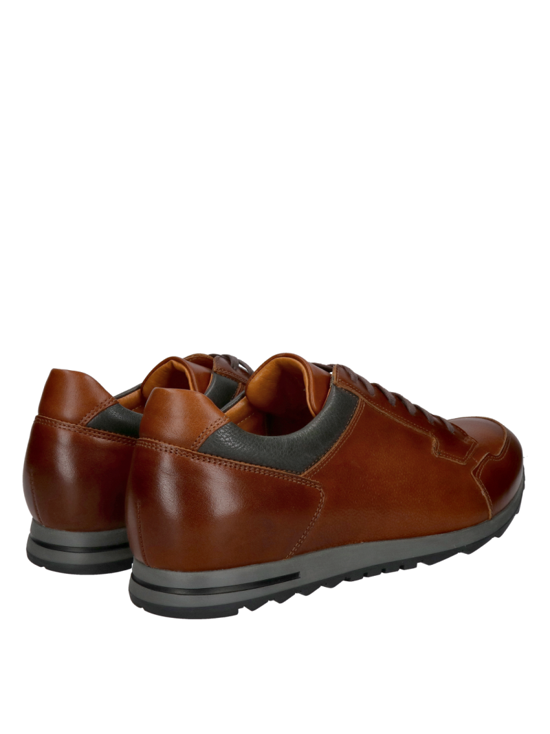 Men's brown casual shoes, casual leather with gray accents