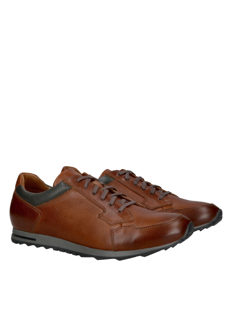 Men's brown casual shoes, casual leather with gray accents