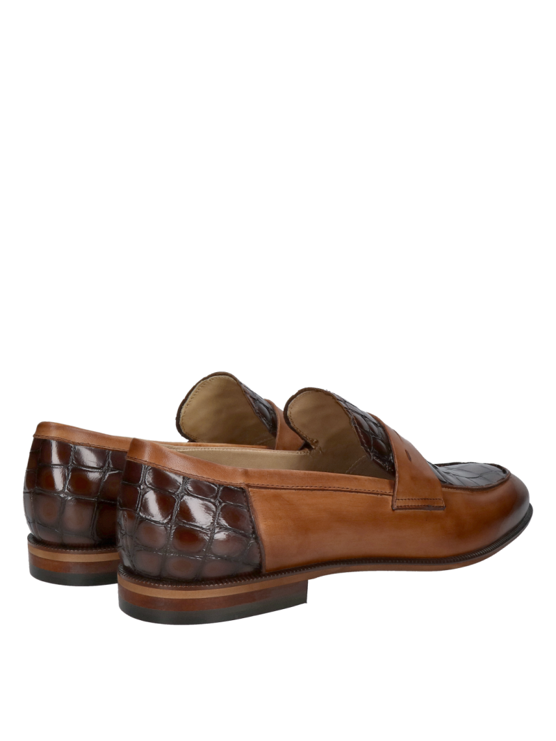 Brown men's loafers with imitation crocodile leather - elegant moccasins, Conhpol, Konopka Shoes Brown men's loafers with imitation crocodile leather - elegant moccasins, Conhpol, Konopka Shoes