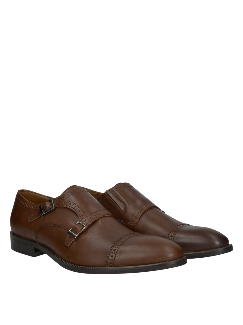 Brown men's monks, elegant shoes made of natural leather