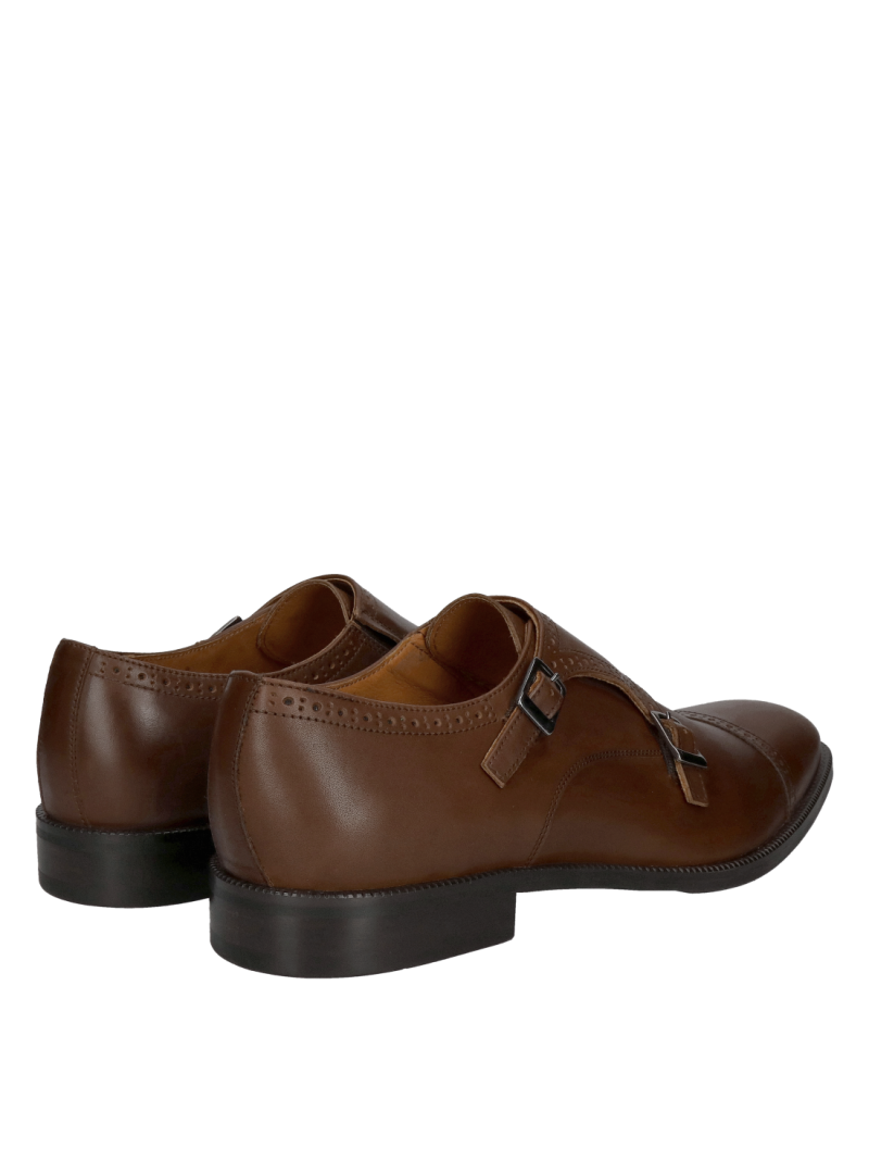 Brown men's monks, elegant shoes made of natural leather