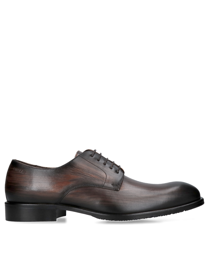 Hand-painted leather men's shoes, derby brown, premium quality