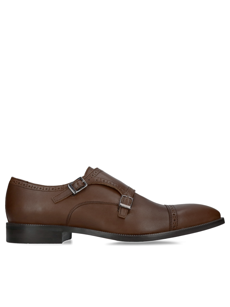 Brown men's monks, elegant shoes made of natural leather