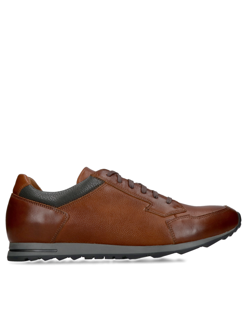 Men's brown casual shoes, casual leather with gray accents