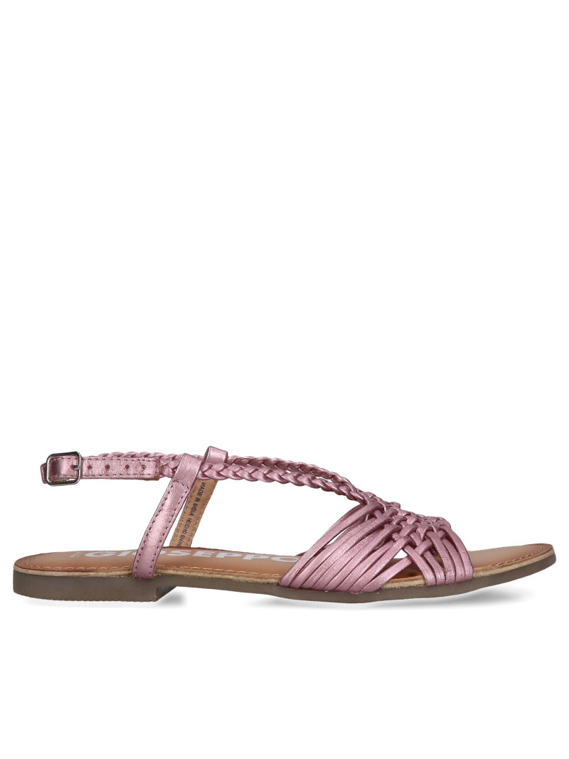 Women's metallic leather flat sandals, feel special