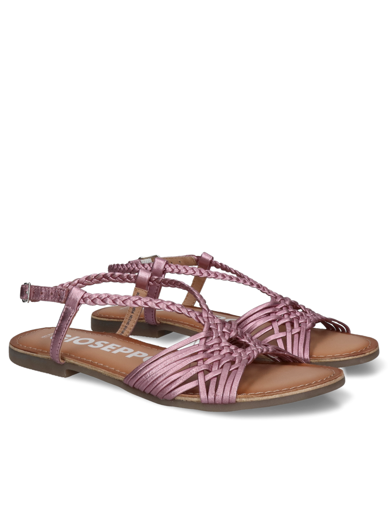 Women's metallic leather flat sandals, feel special