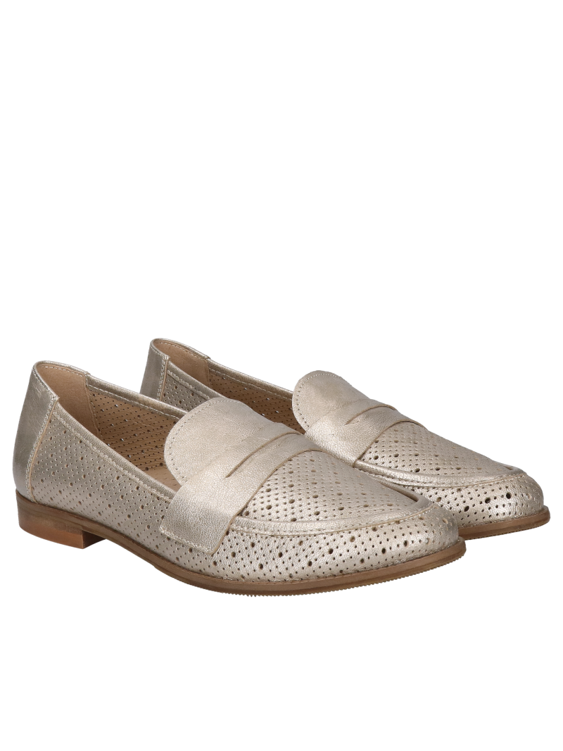 Women's gold loafers - natural leather, spring fashion