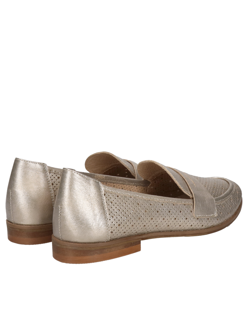 Women's gold loafers - natural leather, spring fashion