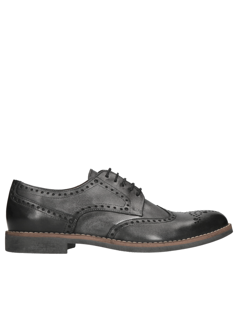 Men's grey Brogs casual shoes made of natural grain leather, Conhpol, Konopka Shoes Men's grey Brogs casual shoes made of natural grain leather, Conhpol, Konopka Shoes