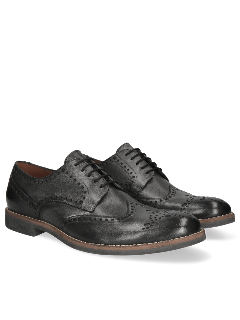 Men's grey Brogs casual shoes made of natural grain leather, Conhpol, Konopka Shoes Men's grey Brogs casual shoes made of natural grain leather, Conhpol, Konopka Shoes