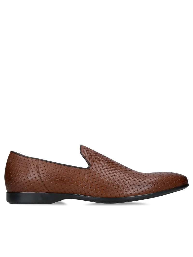 Comfortable men's leather slip-on shoes, elegant brown half shoes