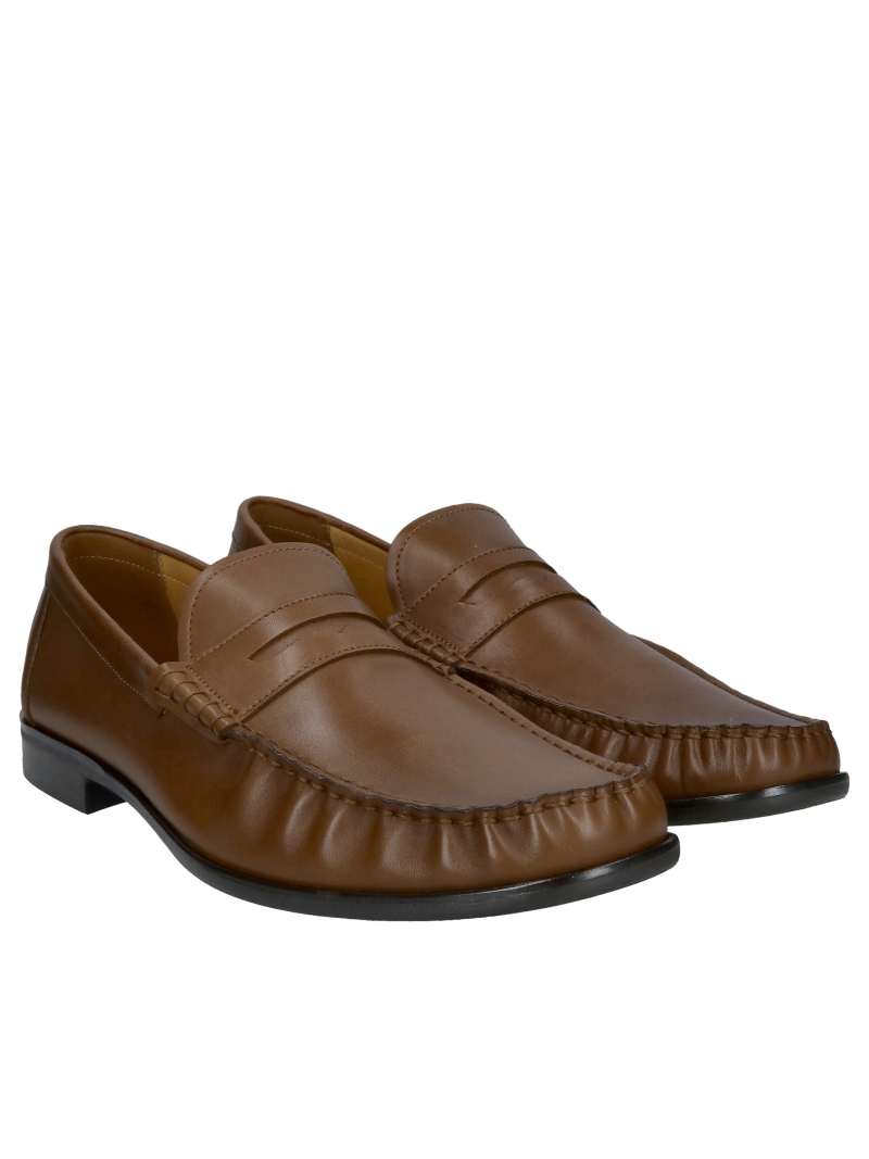 Men's brown grain leather half shoes, high comfort and convenience