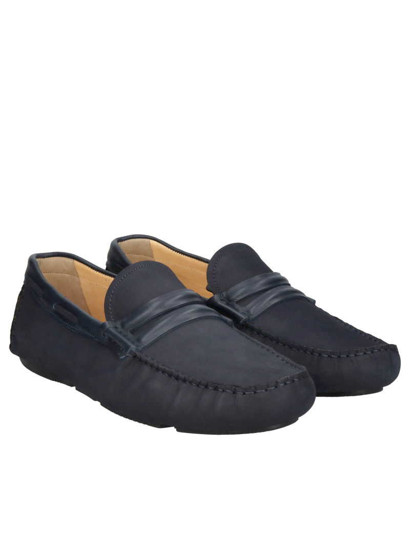 Navy blue men's leather shoes - the original style of moccasins