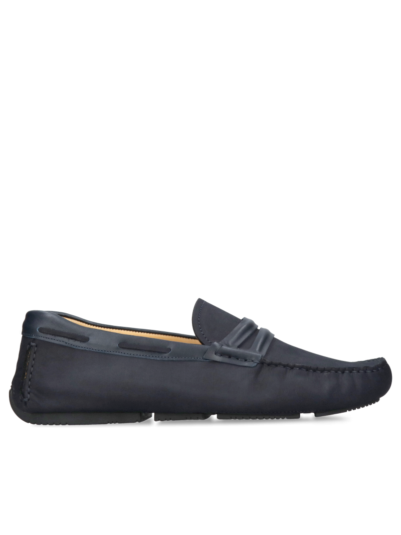 Navy blue men's leather shoes - the original style of moccasins