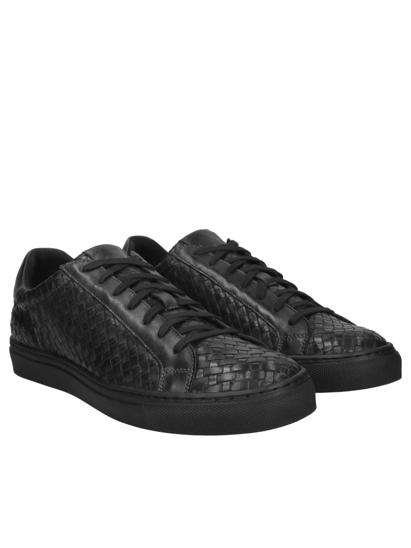 Black men's braided grain leather, high quality premium shoes