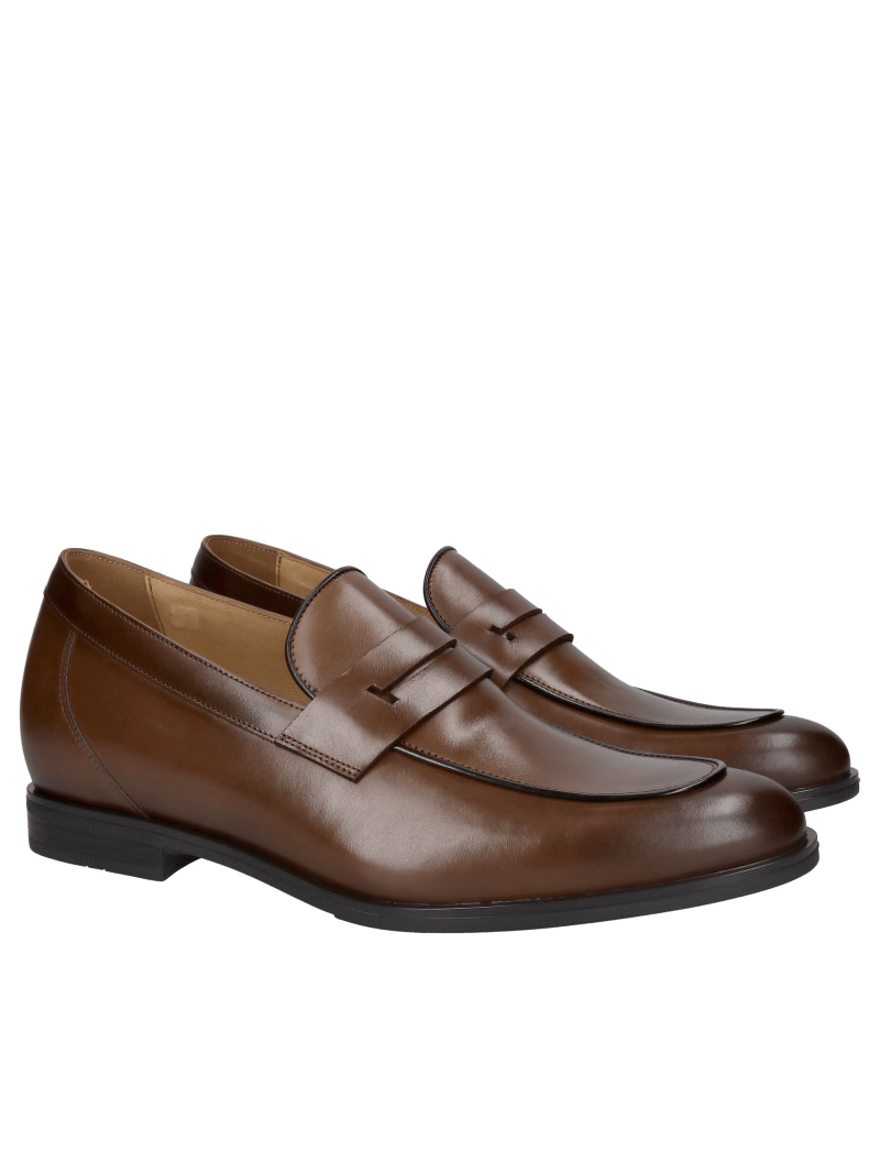 Premium heightening shoes: +7cm, leather, brown, slip-on shoes, Polish Quality
