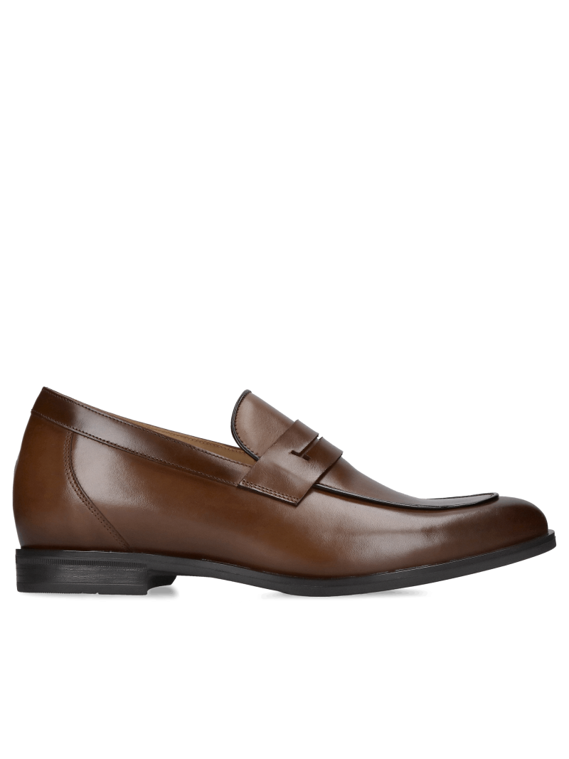 Premium heightening shoes: +7cm, leather, brown, slip-on shoes, Polish Quality