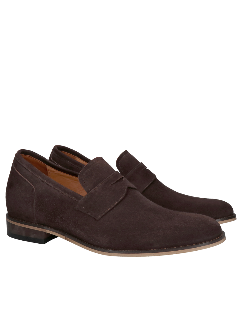 Polish elegance , slip-on shoes raising height + 7 cm , leather, fashionable brown