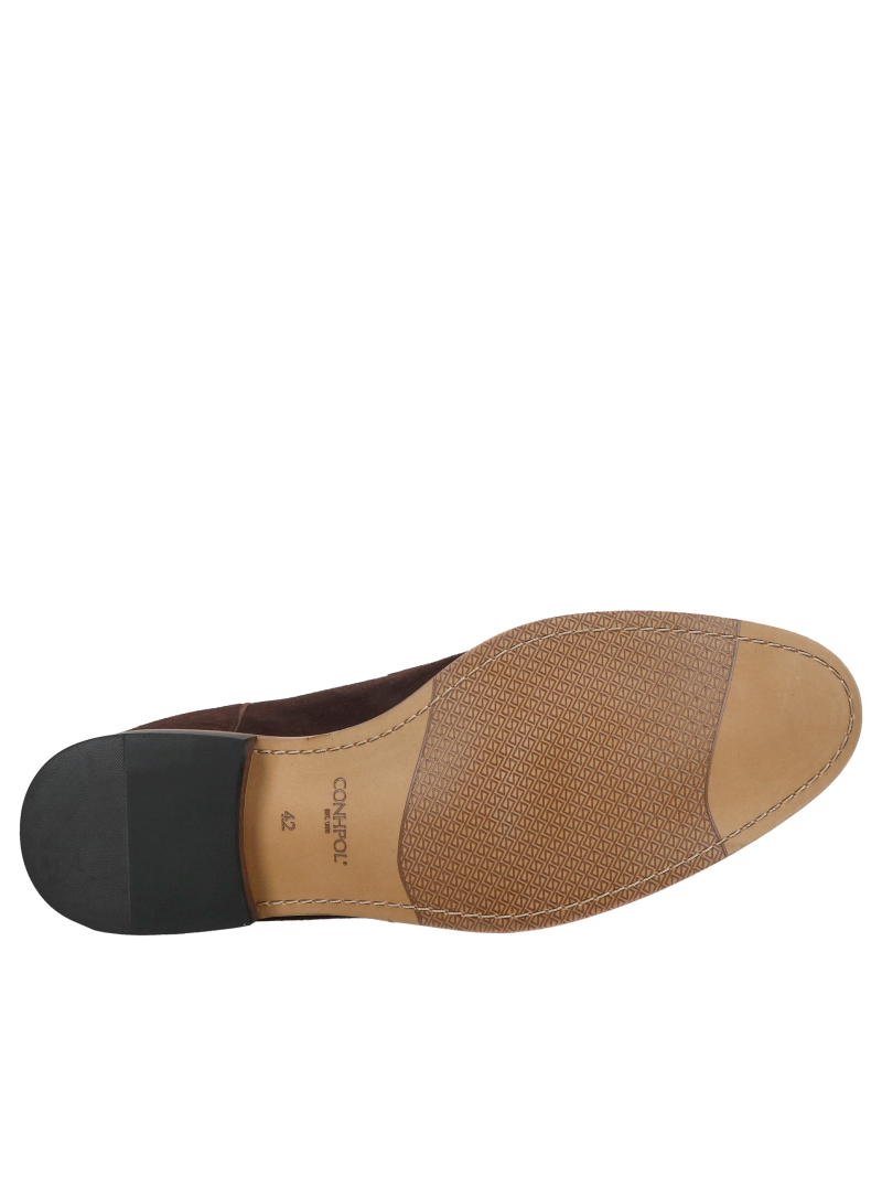 Polish elegance , slip-on shoes raising height + 7 cm , leather, fashionable brown