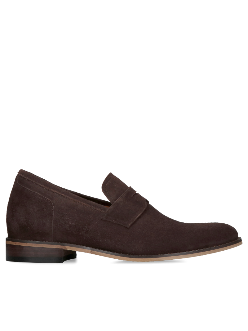 Polish elegance , slip-on shoes raising height + 7 cm , leather, fashionable brown