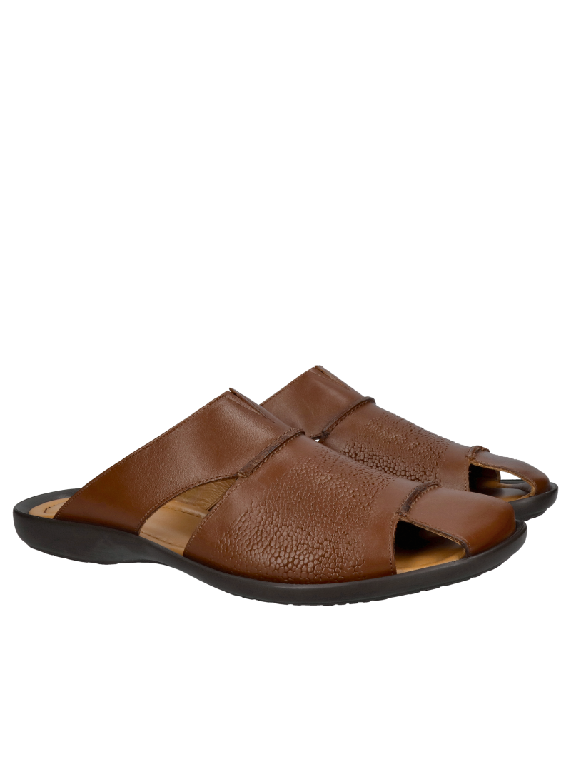 Men's flip-flops covered toe, men's summer shoes, Polish leather footwear, men's leather flip-flops