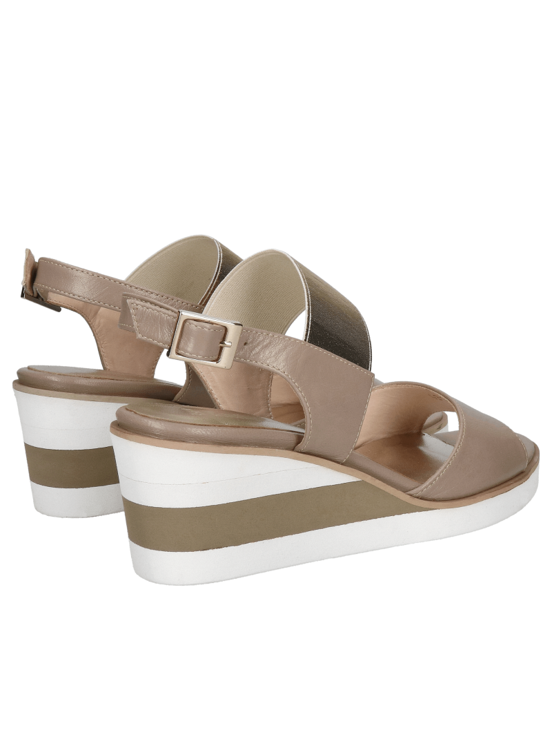 Women's sandals on a platform beige, natural leather, Polish production