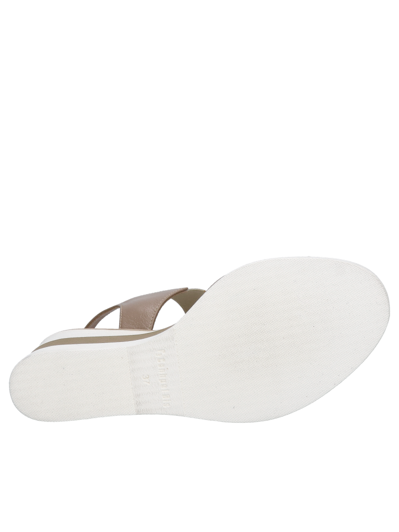 Women's sandals on a platform beige, natural leather, Polish production