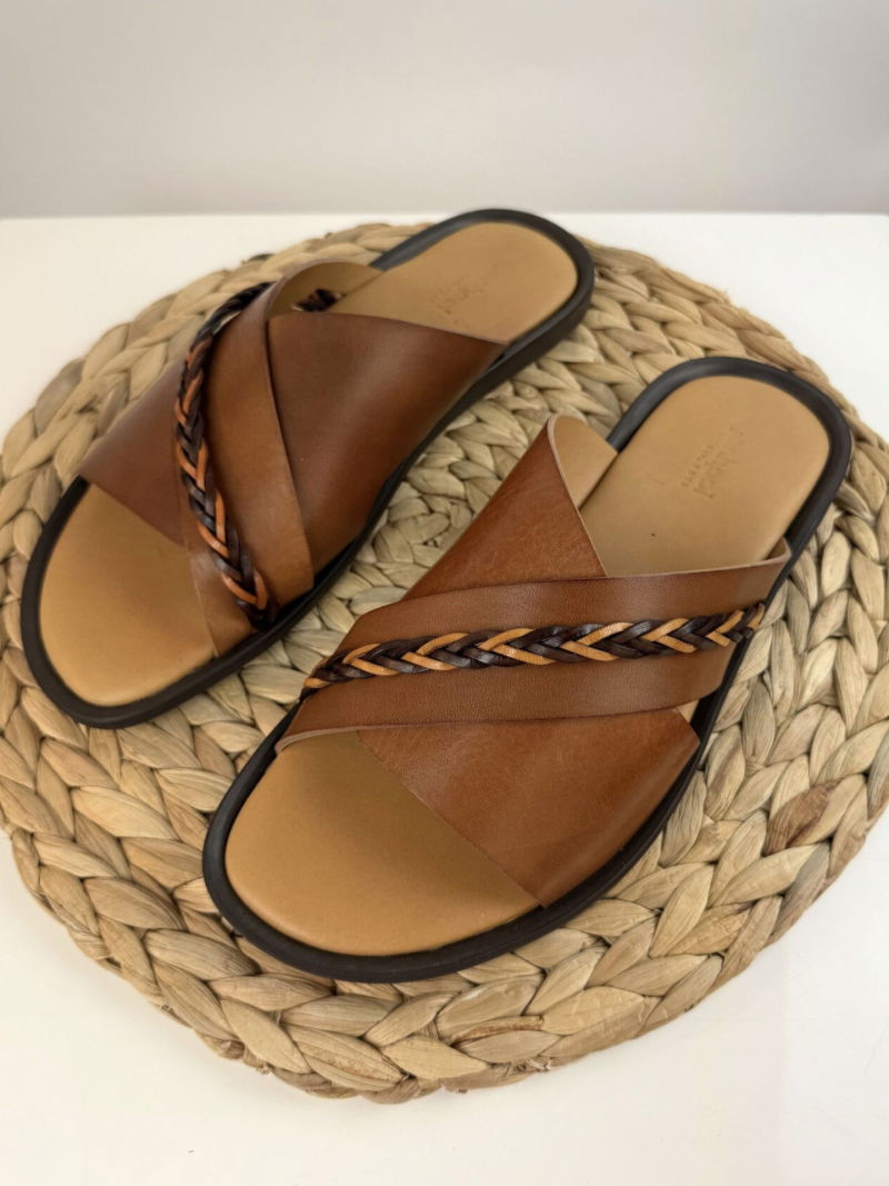 Conhpol men's flip-flops, men's summer shoes, Polish leather footwear, men's leather flip-flops, Konopka Shoes