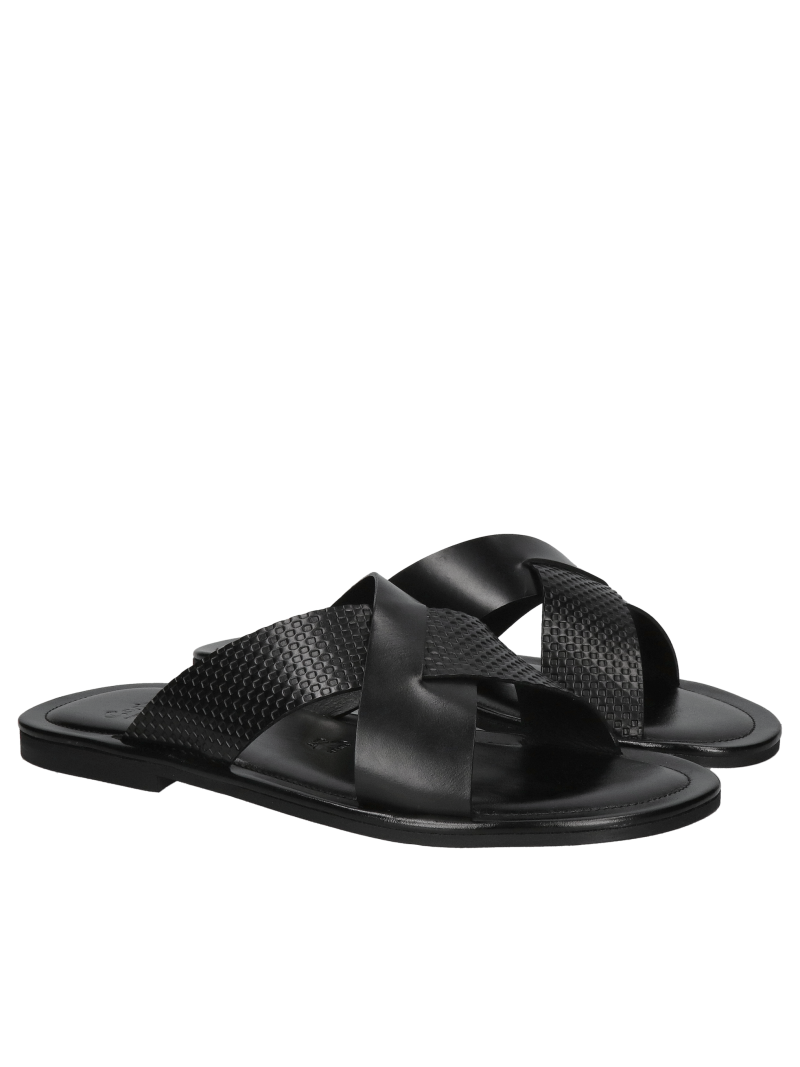 Men's flip-flops black, fashionable men's flip-flops, Polish leather footwear Conhpol
