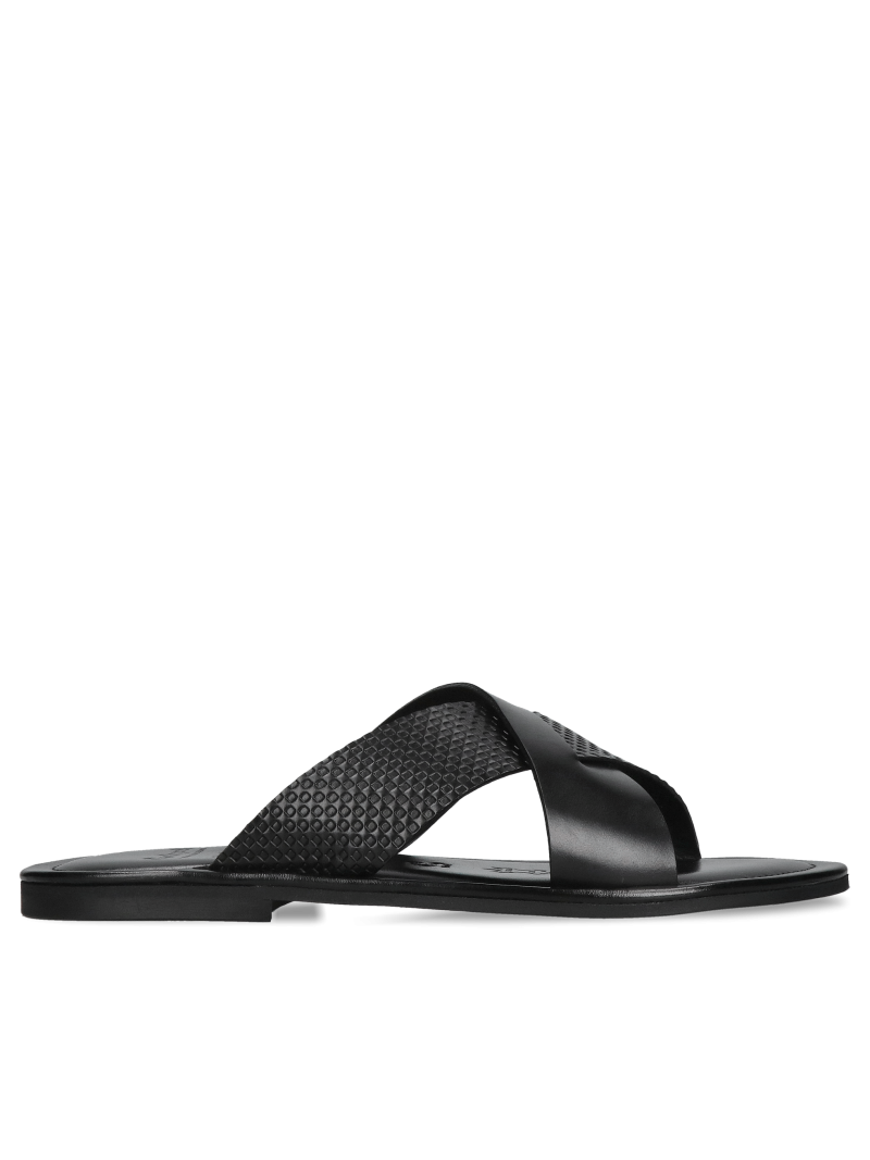 Men's flip-flops black, fashionable men's flip-flops, Polish leather footwear Conhpol