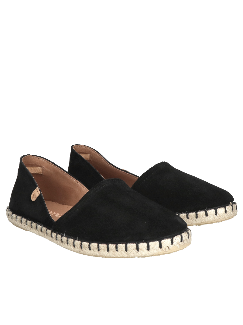 Women's black suede leather espadrilles, soft and comfortable
