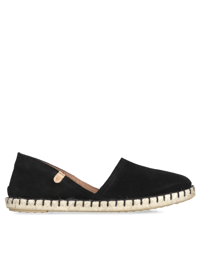 Women's black suede leather espadrilles, soft and comfortable