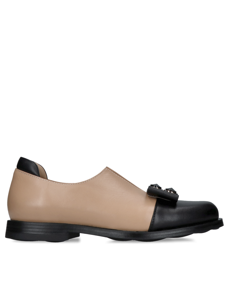 Women's leather half shoes with a beautiful decorative leather bow on the front