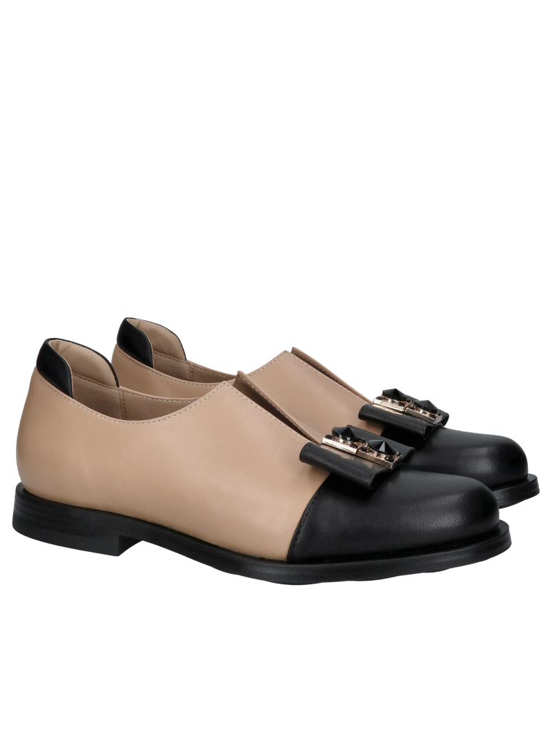 Women's leather half shoes with a beautiful decorative leather bow on the front