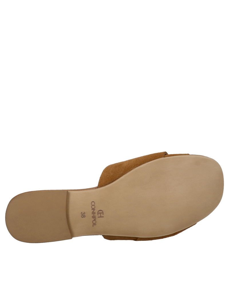 Comfortable women's leather flip-flops, Conhpol Bis brown women's flip-flops, soft and comfortable