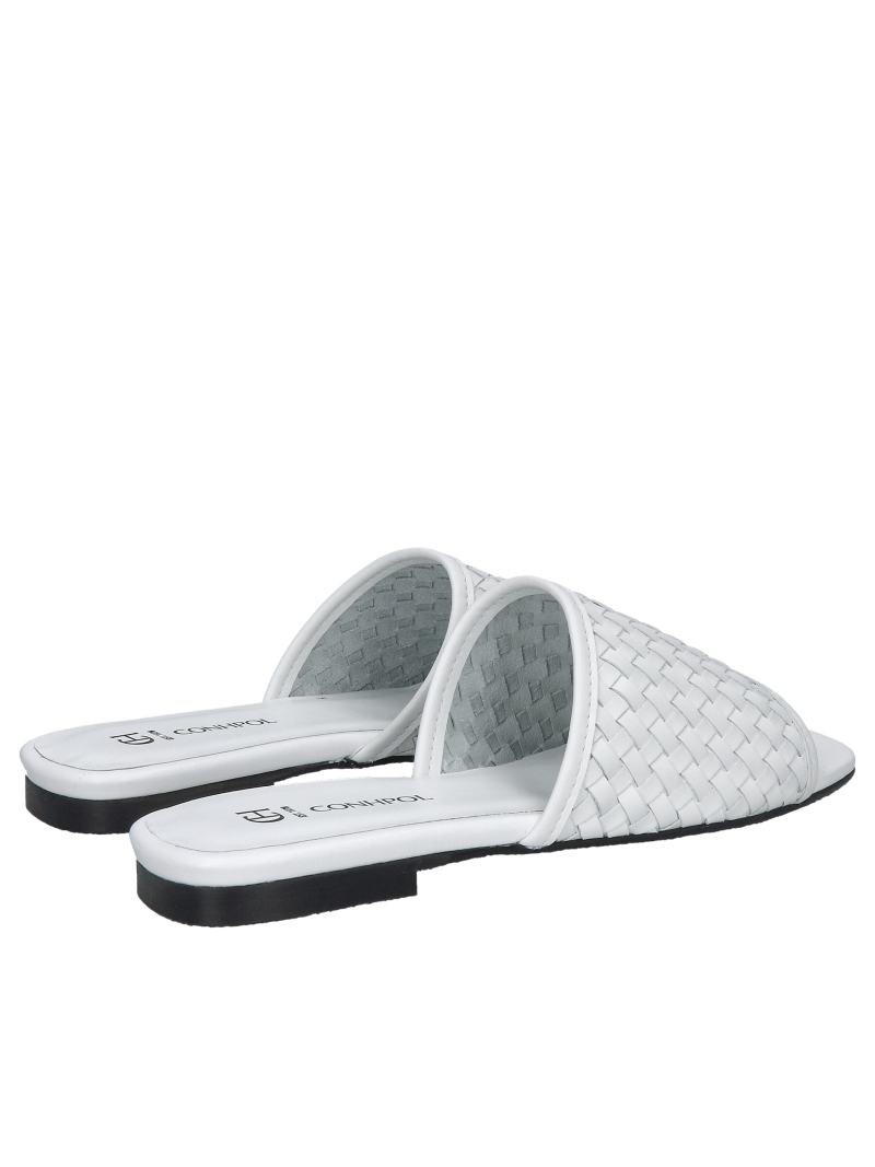 White women's flip-flops, women's flip-flops natural leather with hand braided design