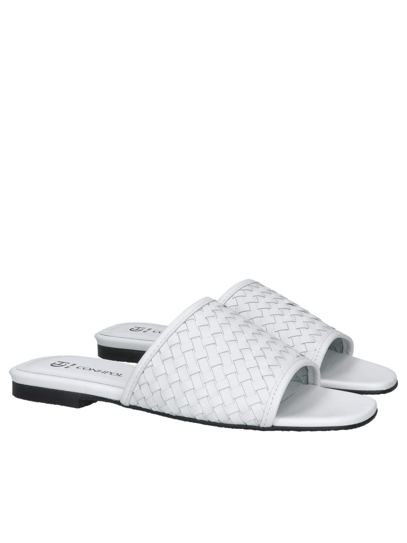 White women's flip-flops, women's flip-flops natural leather with hand braided design