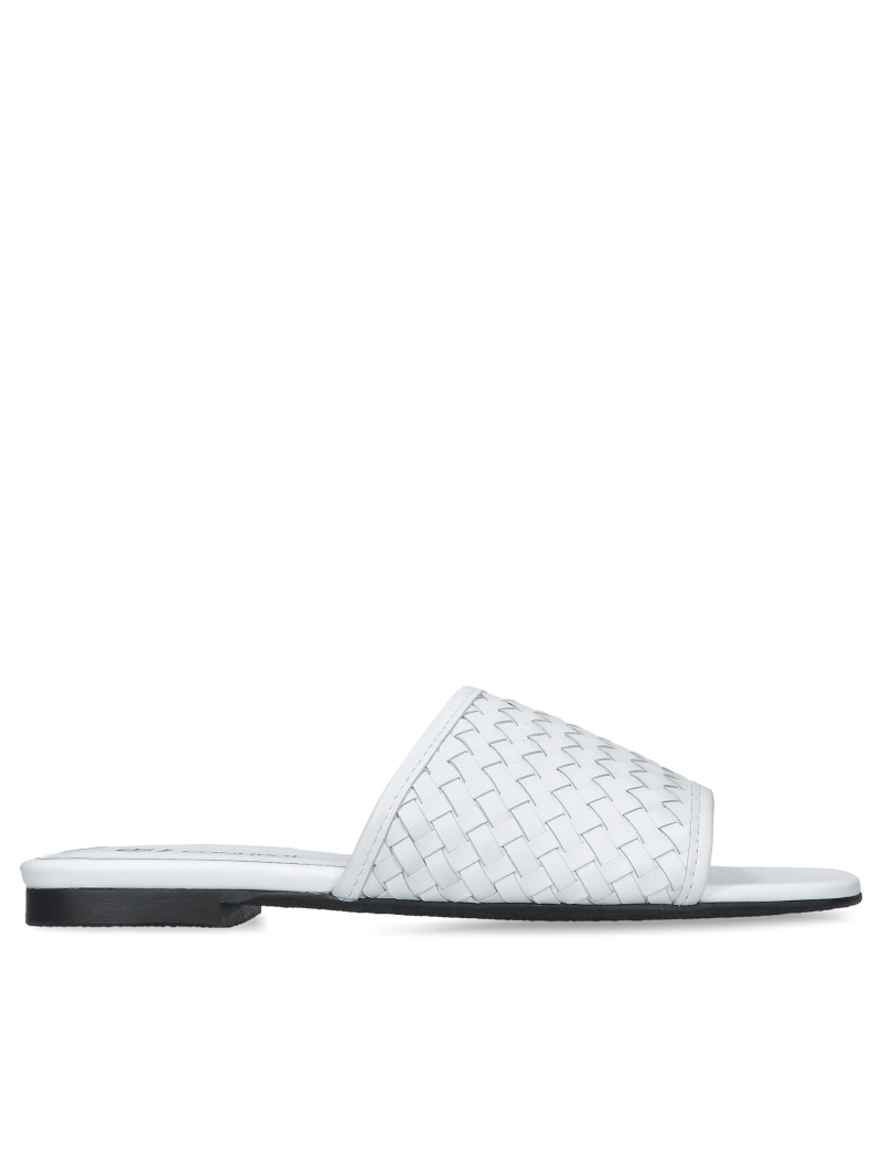 White women's flip-flops, women's flip-flops natural leather with hand braided design