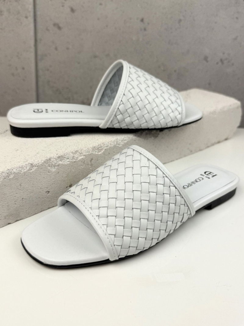 White women's flip-flops, women's flip-flops natural leather with hand braided design