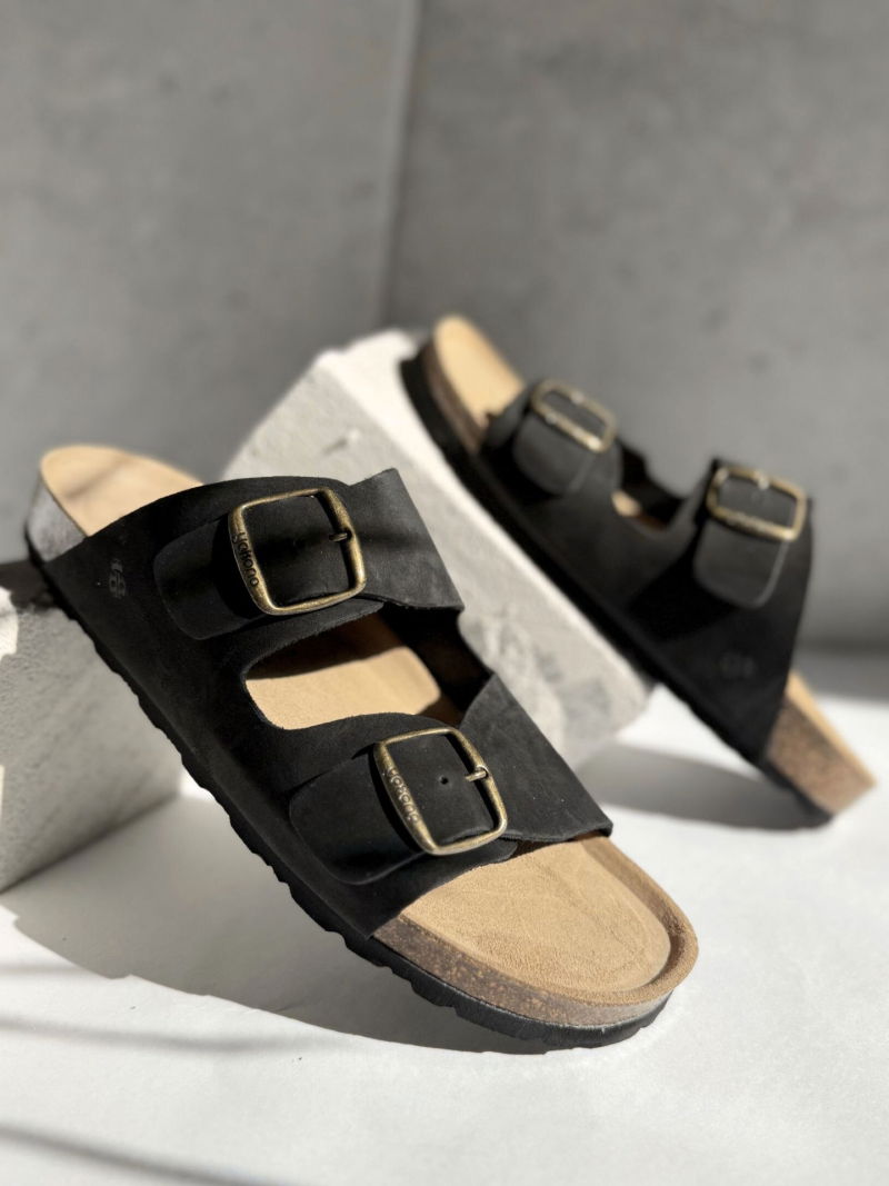 Men's summer leather shoes black with contoured insole