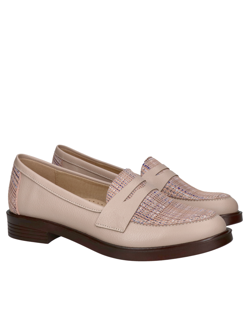 Women's checkered loafers - natural leather, top quality