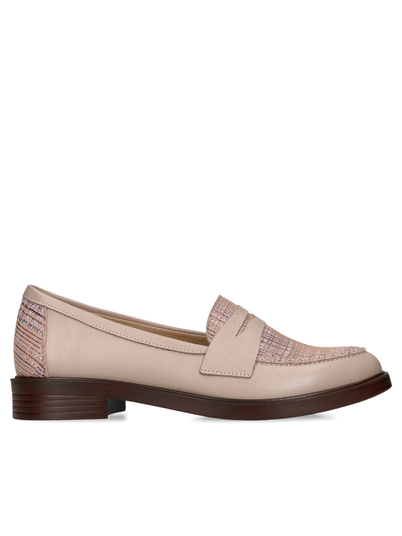 Women's checkered loafers - natural leather, top quality