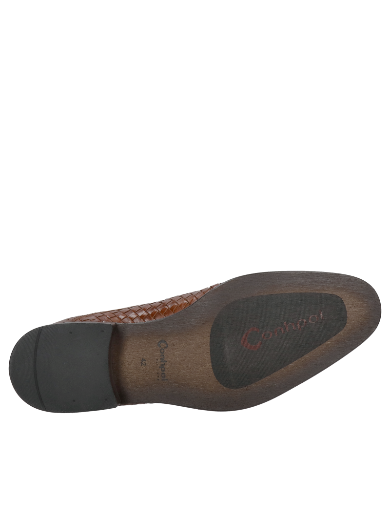 Men's shoes original, hand braided leather, elegant men's shoes brown, Polish leather footwear manufacturer Conhpol