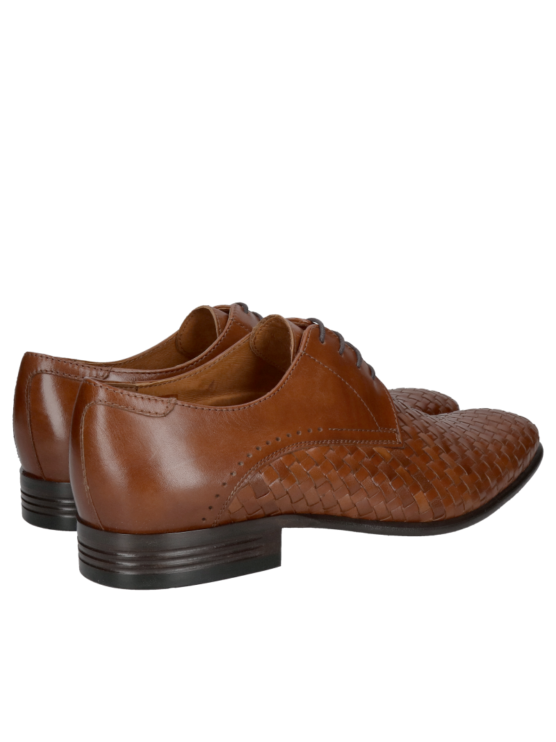 Men's shoes original, hand braided leather, elegant men's shoes brown, Polish leather footwear manufacturer Conhpol