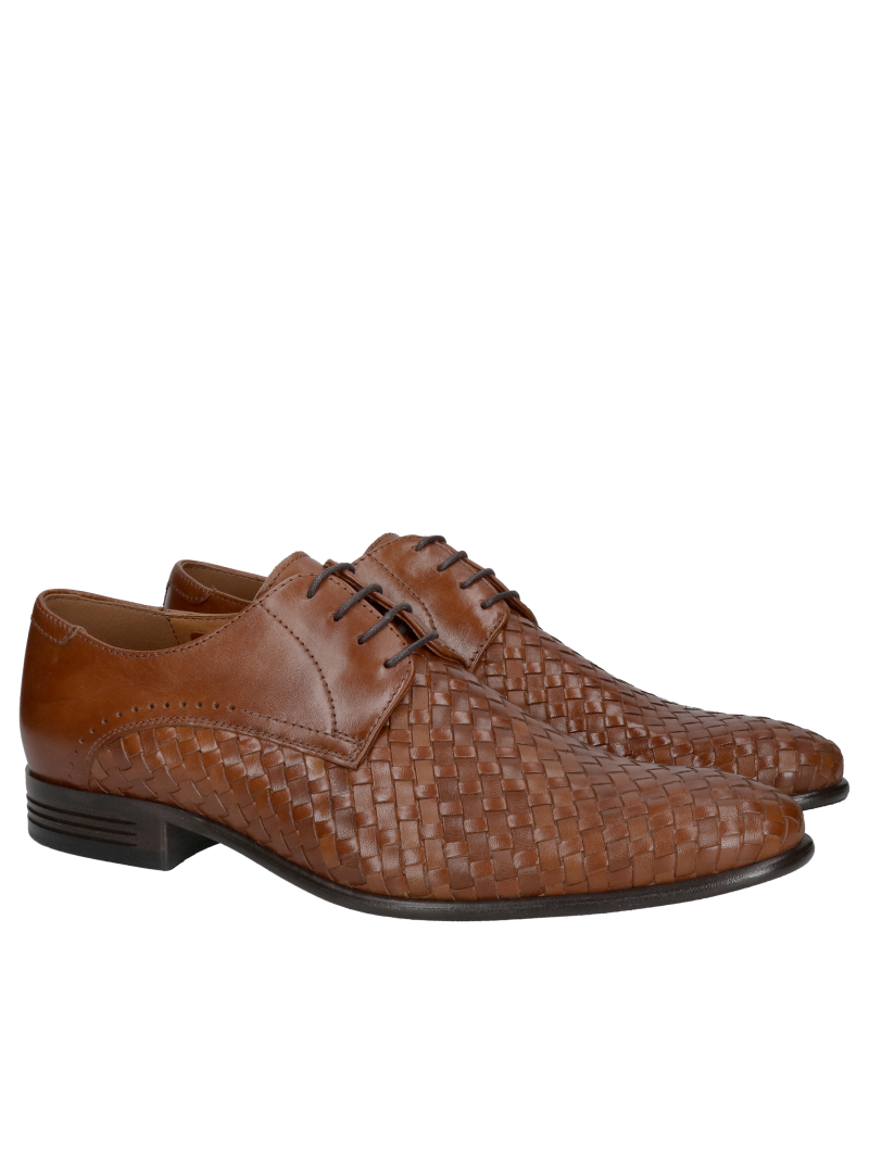 Men's shoes original, hand braided leather, elegant men's shoes brown, Polish leather footwear manufacturer Conhpol