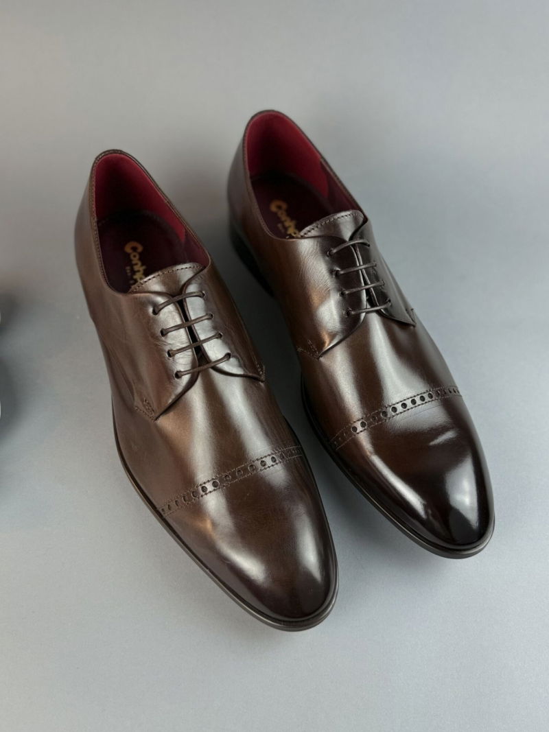 Elegant men's brown suit shoes, Polish leather footwear manufacturer Conhpol, Konopka Shoes